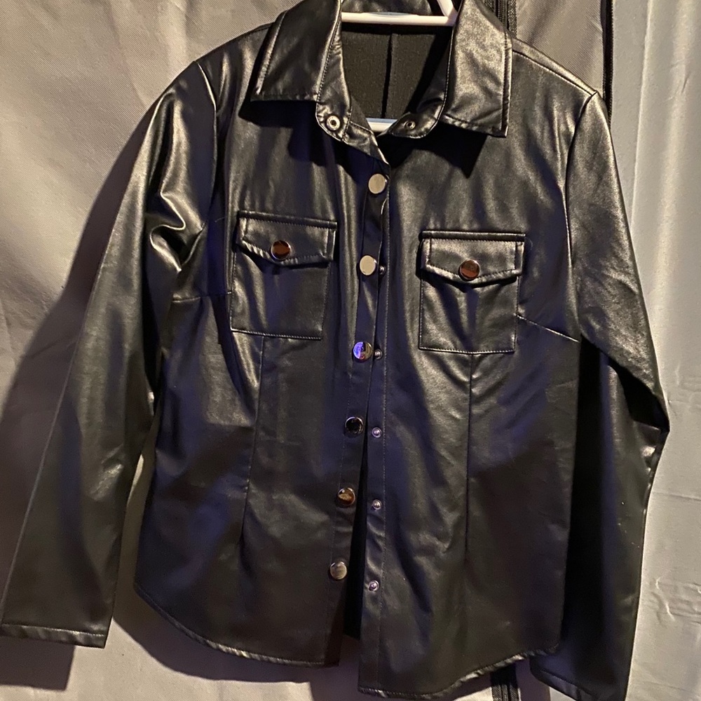 Black Faux Leather Blouse